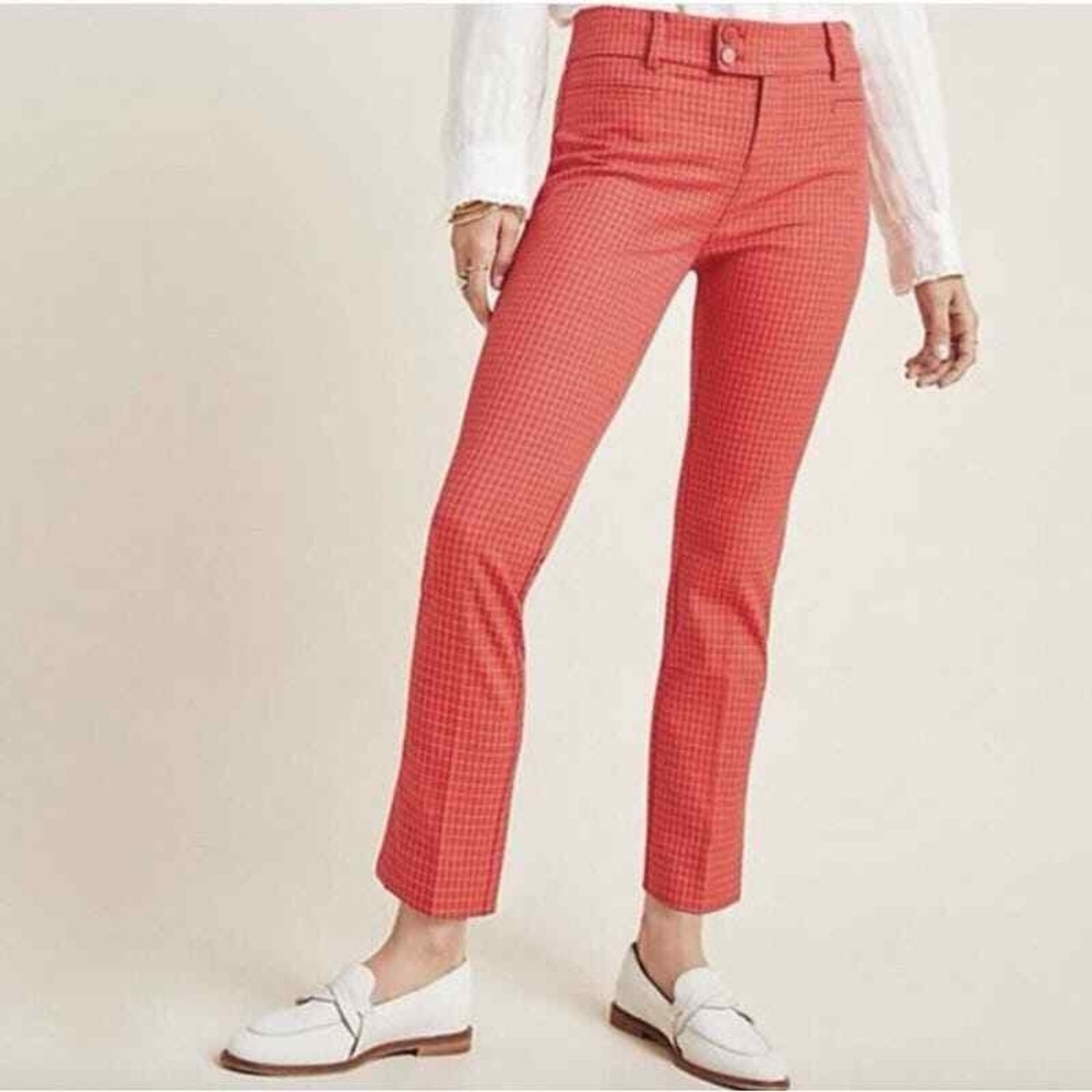 Anthropologie The Essential Slim plaid red pants women’s size 10 ankle - Picture 10 of 13